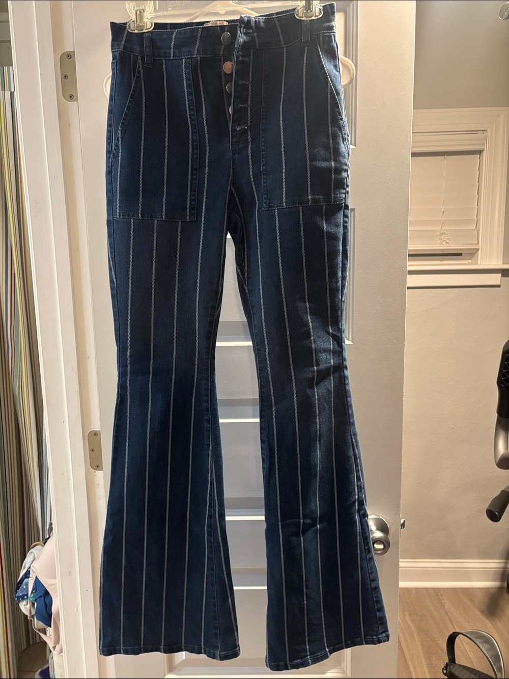 Gianni Bini Navy Striped Flare Jeans